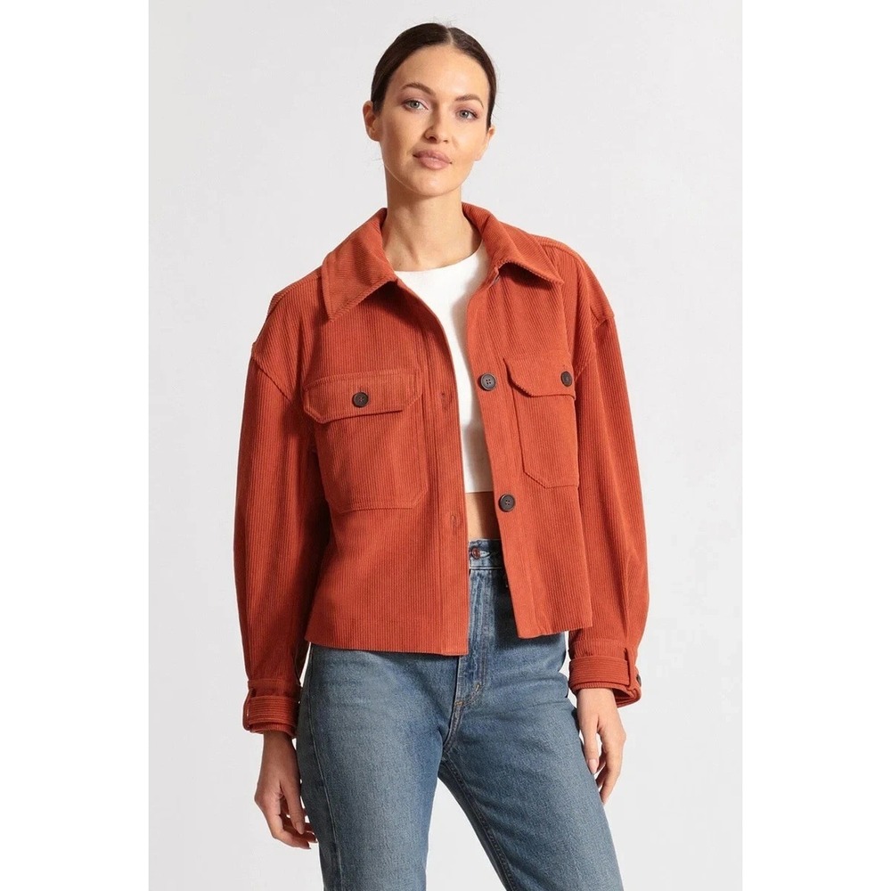 Avec Les Filles Rust Orange Button-Front Boxy Jacket